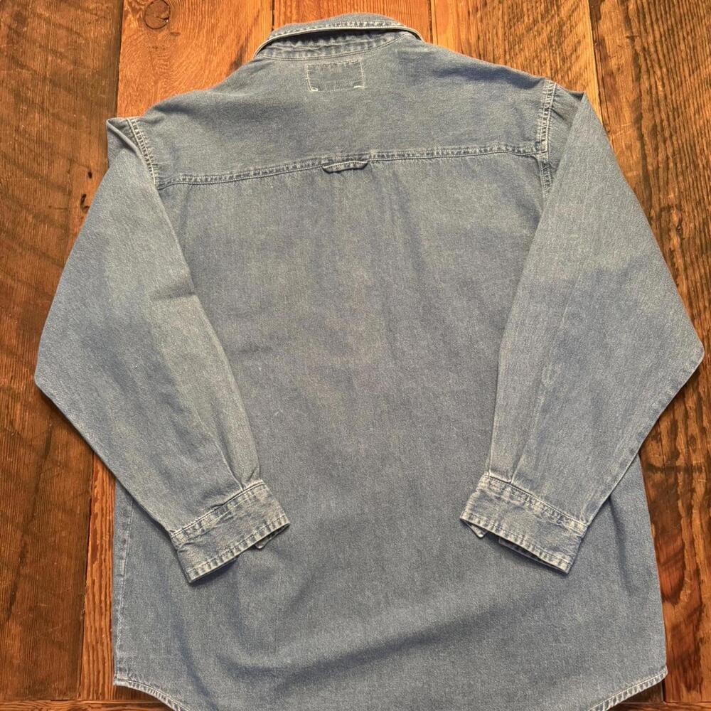 Vintage 90s Tantrum blues denim Christmas embroidered button up - Picture 2 of 5